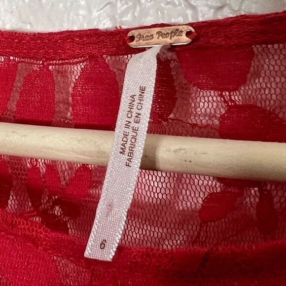 Free People Floral Mesh Lace Dress Red Size 6 - Picture 5 of 15